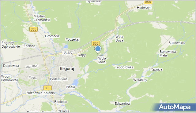 mapa Wola Mała, Wola Mała gmina Biłgoraj na mapie Targeo